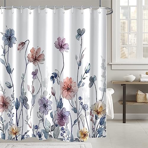 AWERT Watercolor Floral Shower Curtain 72x72inch