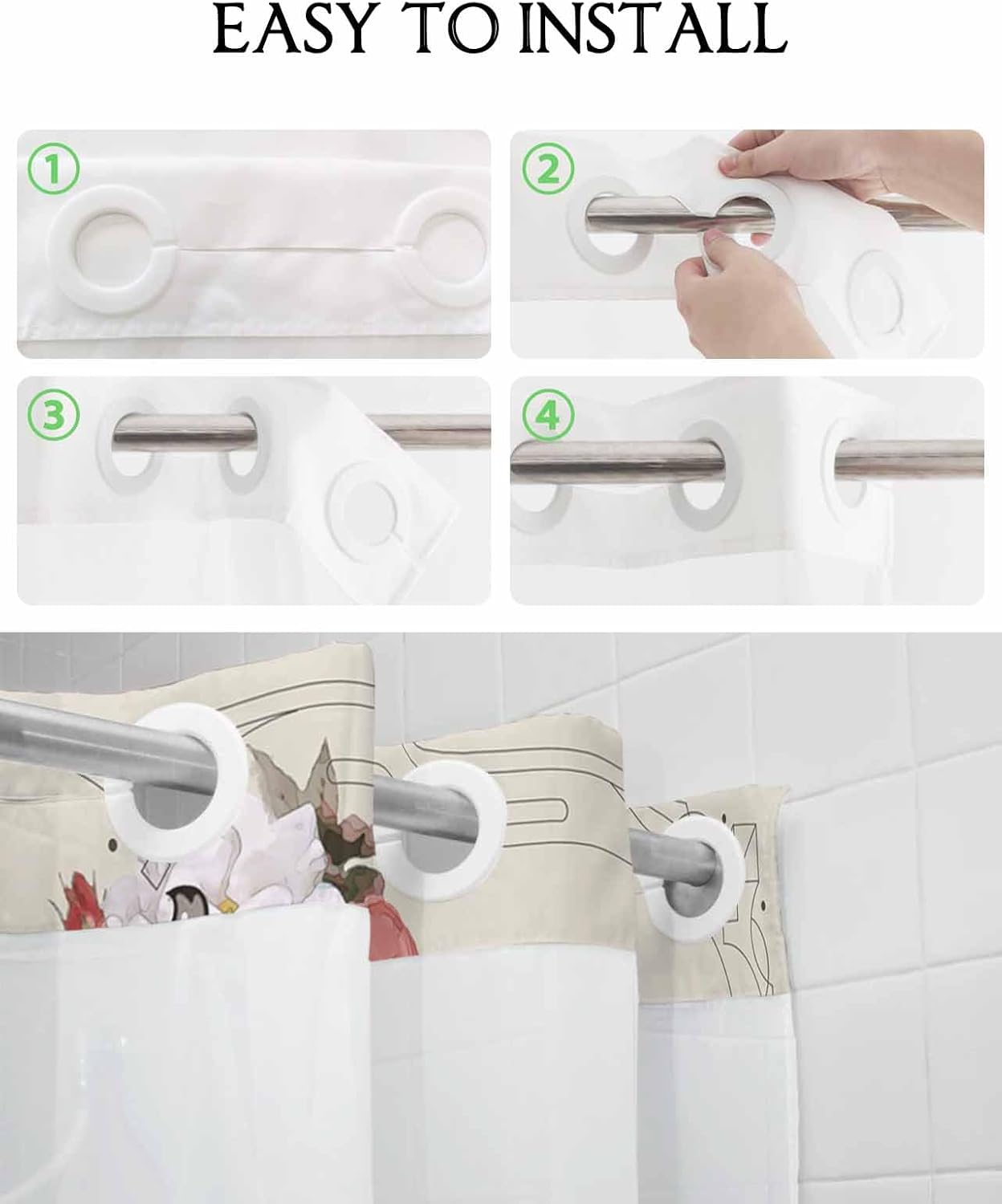 No Hook Botanical Heart Shower Curtain Set
