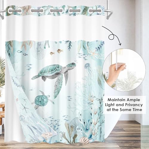 Nesphy Nautical Blue Sea Turtles Shower Curtain Set with Snap Lining