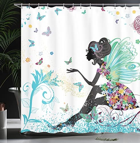 Ambesonne Fantasy Shower Curtain with Hooks Turquoise Black