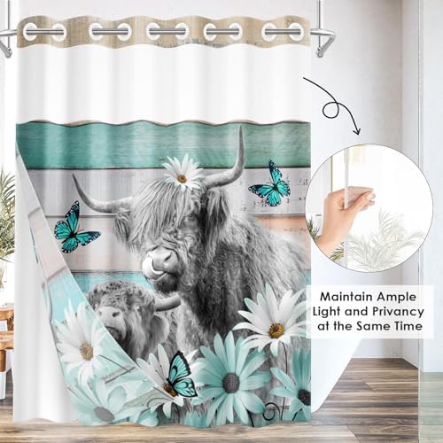 Nesphy No Hook Highland Cow Shower Curtain Set 1