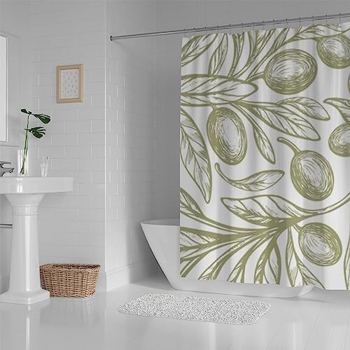 Hapuxt Shower Curtain with 12 Hooks Oliva Green 60x72in