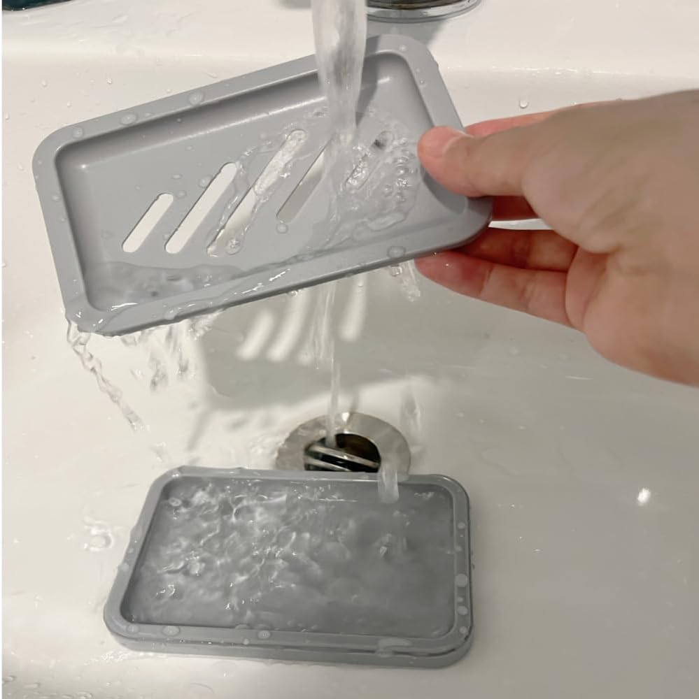 Mcyye 2PCS Grey Soap Holders Self Draining Bathroom Sink and Shower Accessories