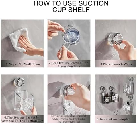 Heykomi No-Drill Shower Caddy Shelf Clear Acrylic Suction Cup Storage Rack