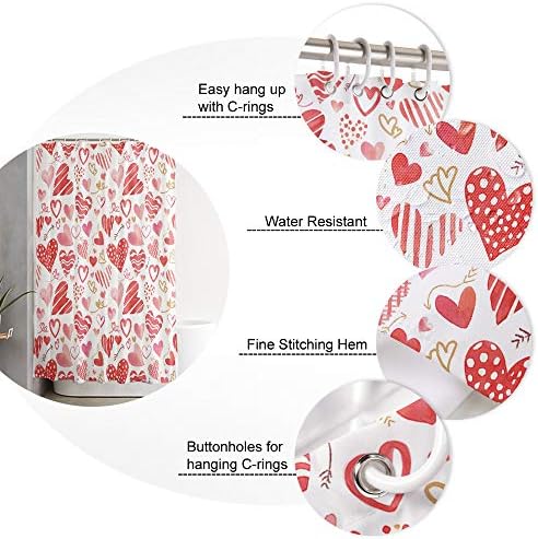 BestLives Valentines Shower Curtain with 12 Hooks