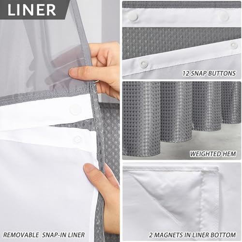 Furlinic No Hook Shower Curtain Set Waffle Weave See Through Window 71x75 Inch
