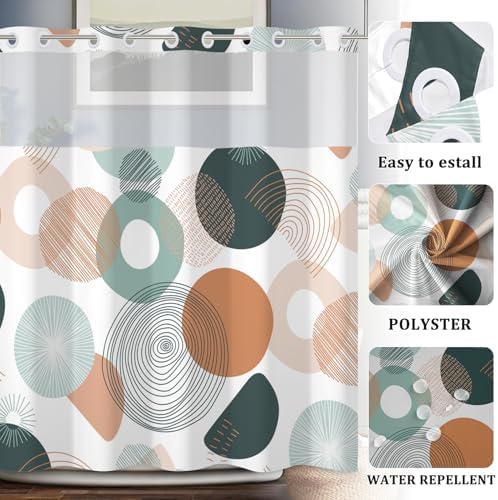 Baocicco Abstract Circle Shower Curtain Set with Built-in Liner