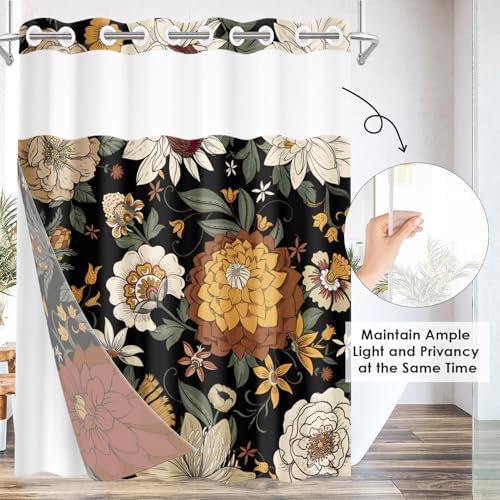 Nesphy Boho Floral Shower Curtain Set with Snap Lining 1