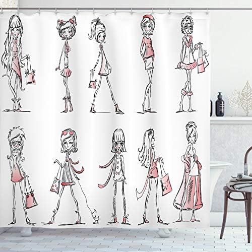 Ambesonne Fashion Shower Curtain with 12 Hooks White Pink 69x70