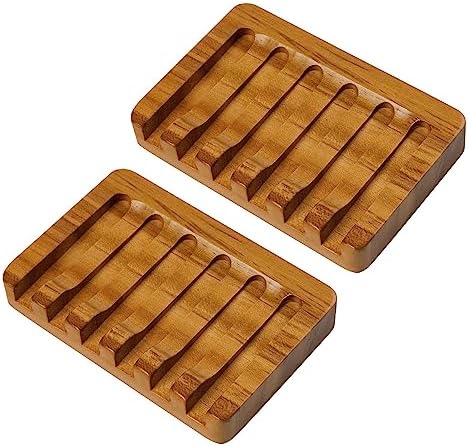 Set of 2 Teak Soap Dishes with Sloped Drain