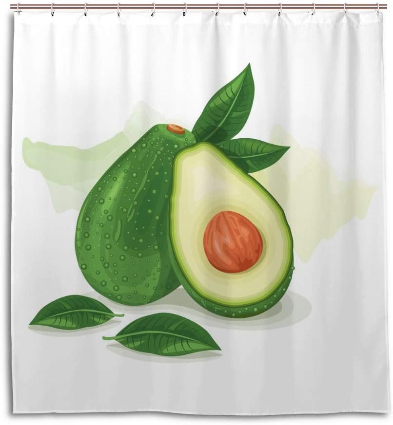 Waterproof Shower Curtain with Hooks Avocado Green Design