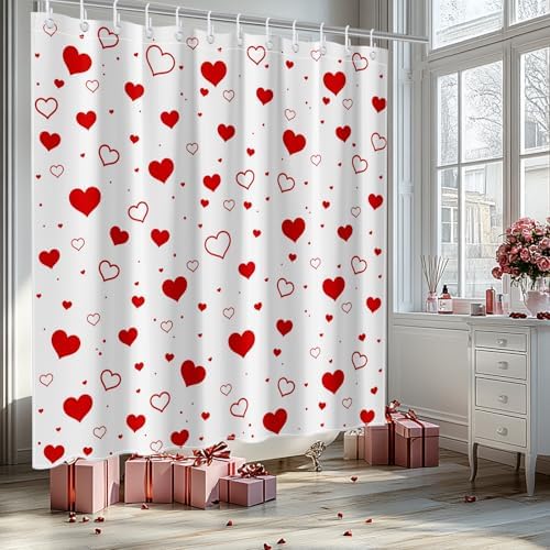 Mocsicka Red Heart Valentines Shower Curtain 72x72 Inches