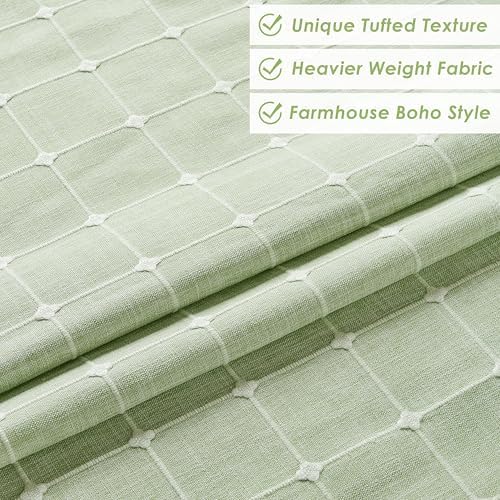 Nesphy Boho Farmhouse Shower Curtain Set Green Linen with Mesh Top