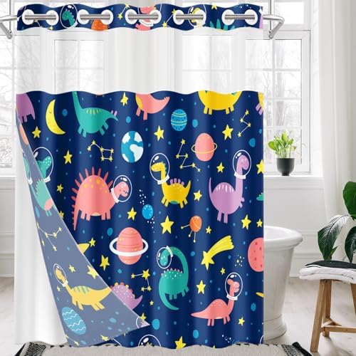 Nesphy Funny Space Dinosaurs Shower Curtain Set