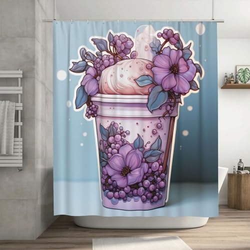 DAOWANGZUO Purple Flower Shower Curtain Set with 12 Hooks 72x72in 1