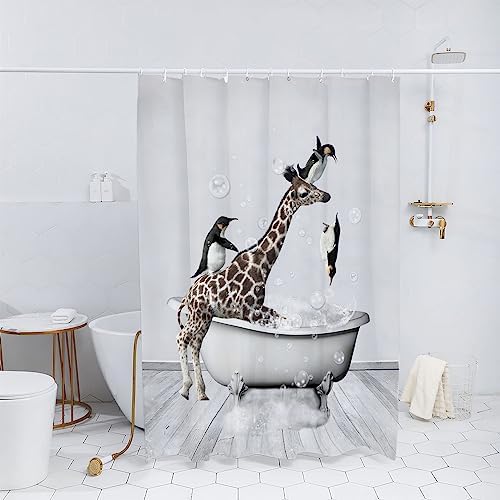 Banonaty Funny Giraffe Penguin Shower Curtain Set