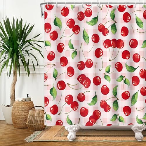 DASHAN Red Cherry Aesthetic Shower Curtain 72x72