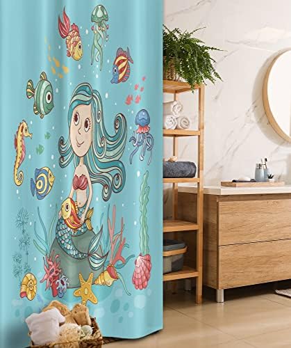 Ambesonne Underwater Mermaid Shower Curtain Set with Hooks