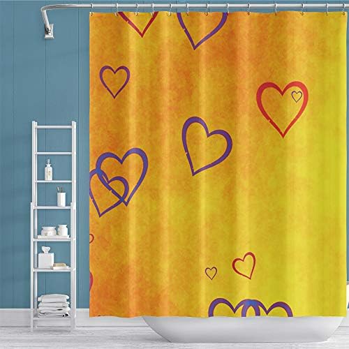 OERJU 60x72inch Red Purple Heart Shower Curtain Set