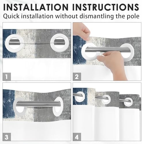 Nesphy No Hook Blue Grey Shower Curtain Set with Clear Top Window