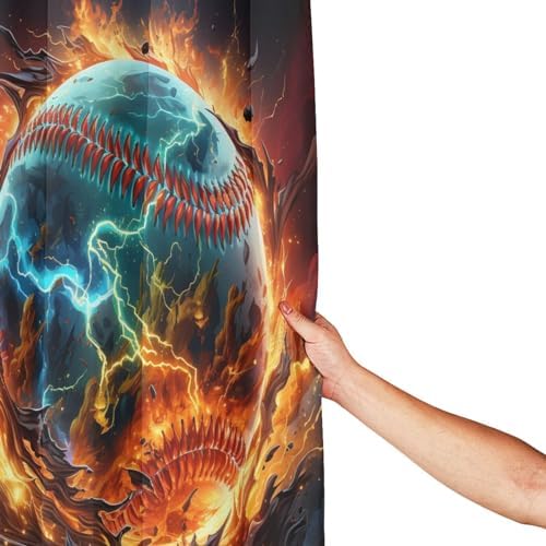 Red Flame Baseball Shower Curtain Set with 12 Hooks 1