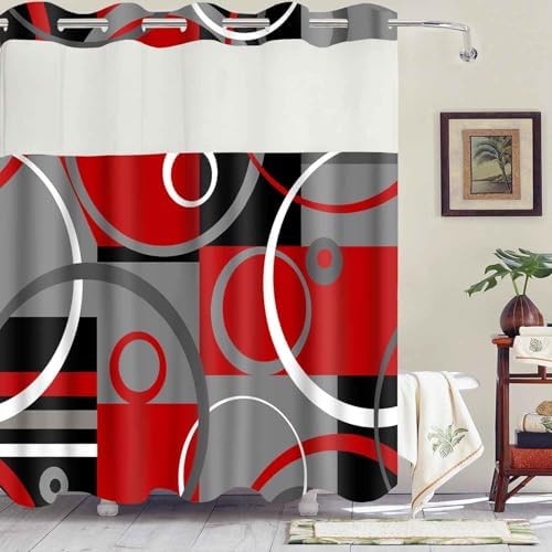 Gdmoon No Hook Geometric Plaid Shower Curtain Set