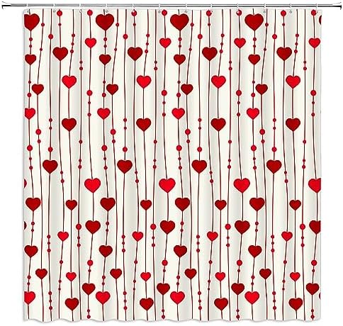 Red Heart Valentines Day Shower Curtain with Hooks