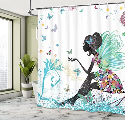 Ambesonne Fantasy Shower Curtain with Hooks Turquoise Black
