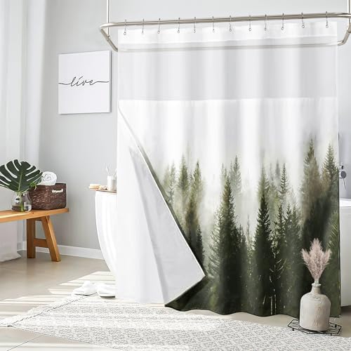 ORTIGIA Misty Forest Shower Curtain Set with Liner and Hooks