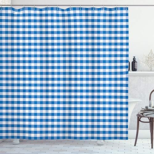 Ambesonne Checkered Shower Curtain Blue White 1