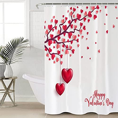 Picpeak Valentines Day Pink Heart Tree Shower Curtain with Hooks 72x84in