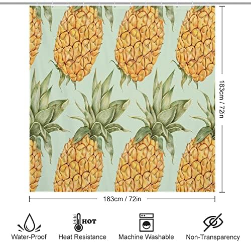Pineapple Yellow Fun Shower Curtain with 12 Hooks