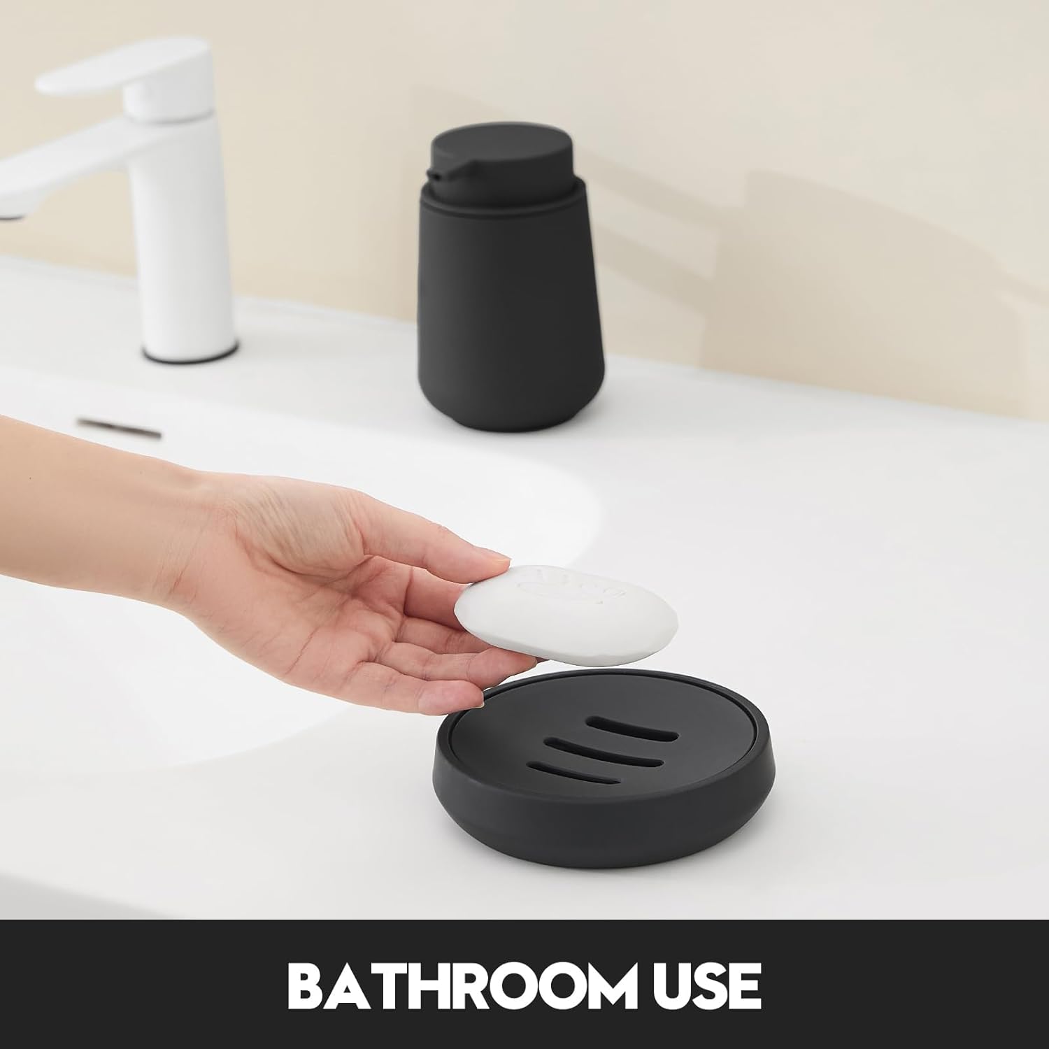 Matte Black Round Soap Dish Dual Layer Bathroom Kitchen