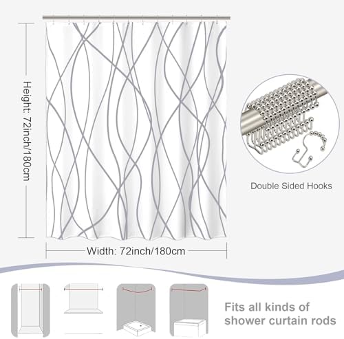 ORTIGIA 3-in-1 Shower Curtain Set Grey Wave Stripe