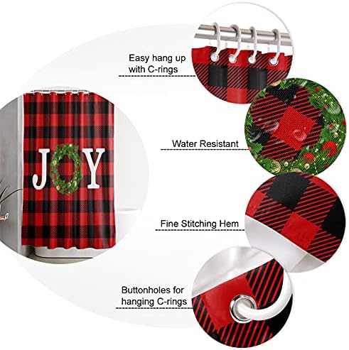 Boanket Polyester Christmas White Joy Wreath Shower Curtain