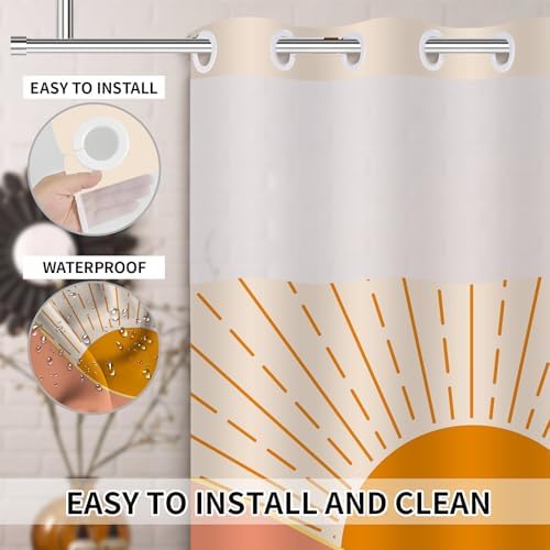 Boho Bohemian Shower Curtain with Snap-in Liner 71x74in