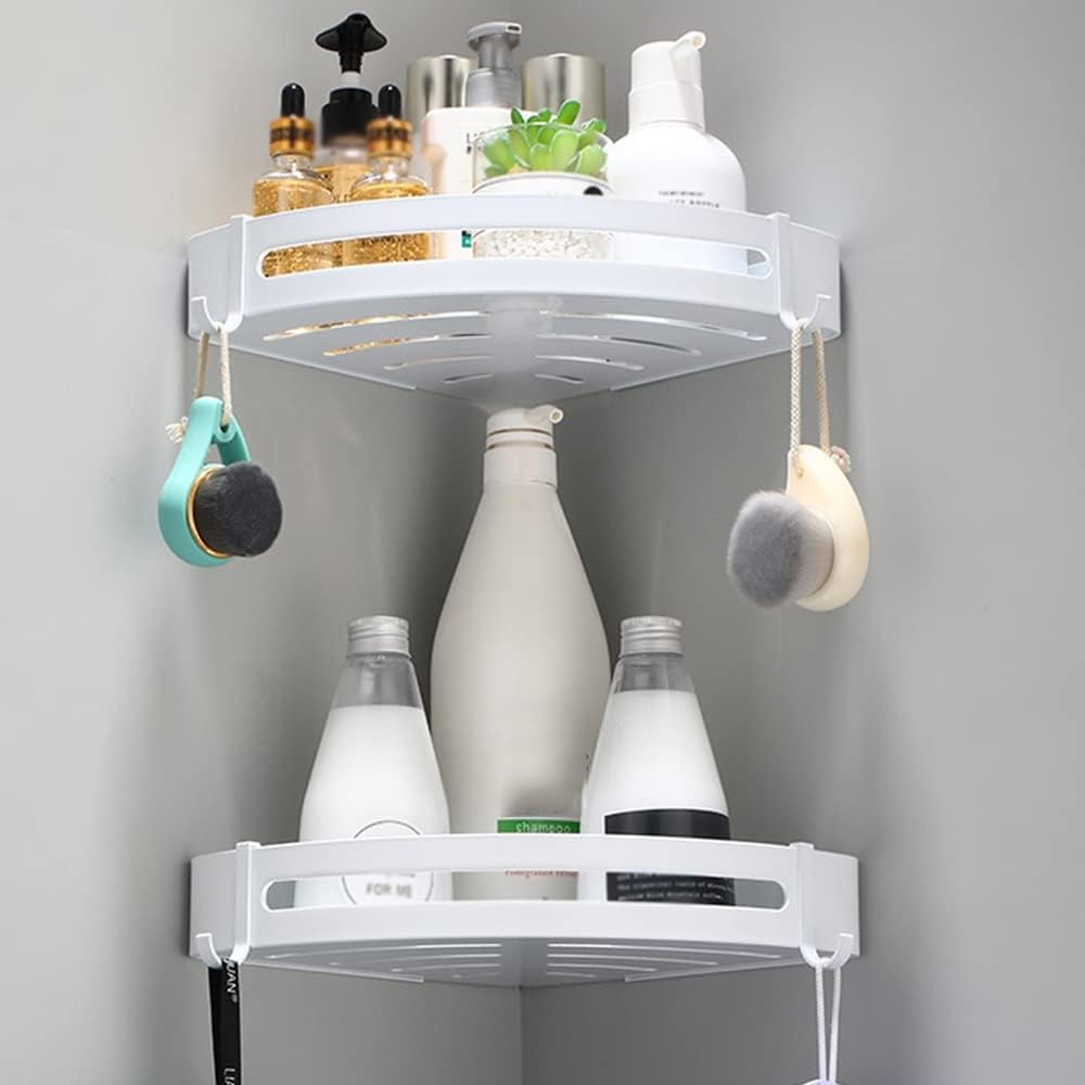 ANNBKA Triangle Shower Rack with Hooks White