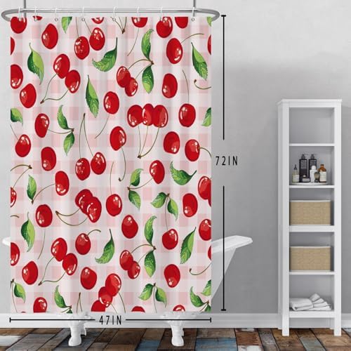 DASHAN Red Cherry Aesthetic Shower Curtain 72x72