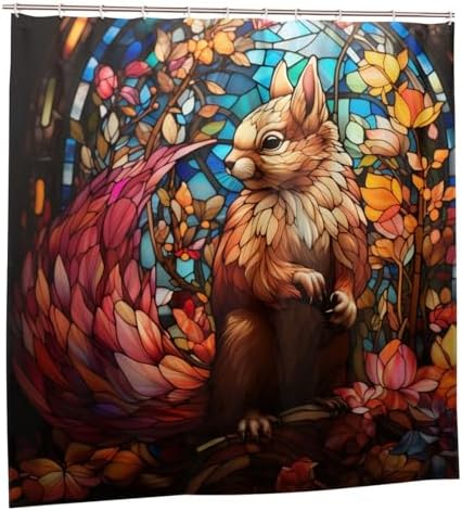 DAOWANGZUO Squirrel Shower Curtain Set with 12 Hooks 72x72in