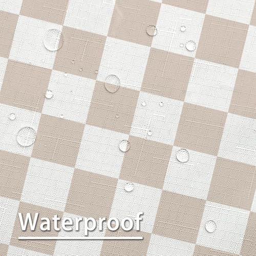 Tititex Aesthetic Checkerboard Faux Linen Shower Curtain 71x71 Inch with 12 Hooks