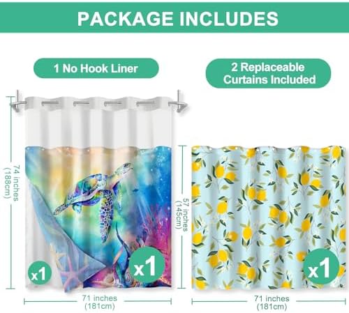 Lokigo Teal Blue Hookless Shower Curtain Set with Liner