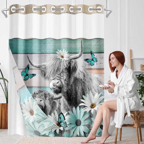 Nesphy No Hook Highland Cow Shower Curtain Set 1