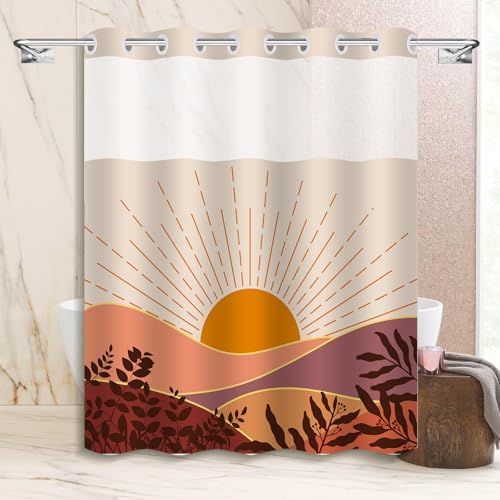Boho Bohemian Shower Curtain with Snap-in Liner 71x74in