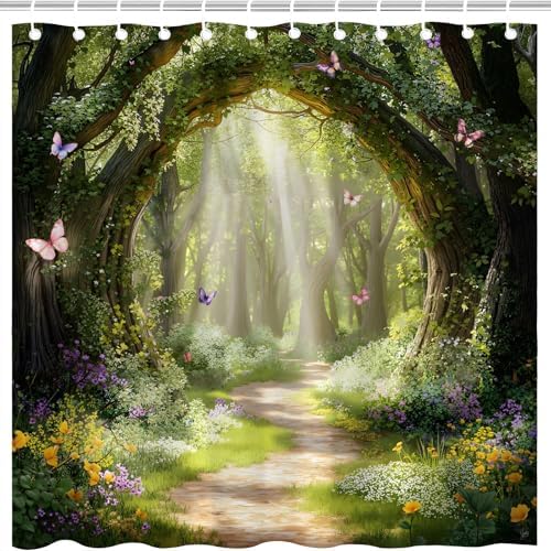 Green Enchanted Forest Shower Curtain 70X70 Inch