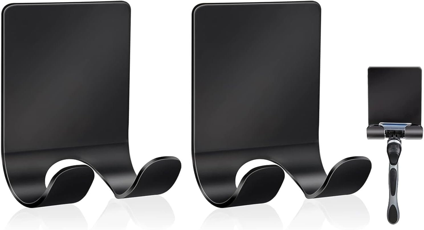 AKOAK 2 Pcs Waterproof Razor Holder with Hooks - Black