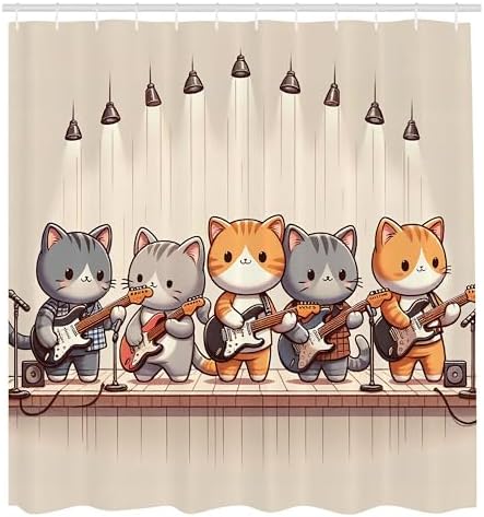 Ambesonne Kawaii Anime Cat Guitar Shower Curtain Set