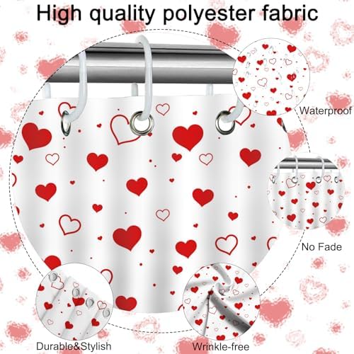 Mocsicka Red Heart Valentines Shower Curtain 72x72 Inches