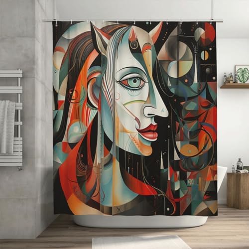 DAOWANGZUO Abstract Boho Face Shower Curtain Set 72x72in
