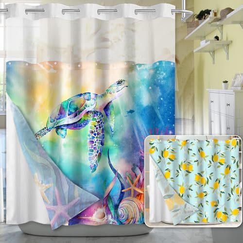Lokigo Teal Blue Hookless Shower Curtain Set with Liner
