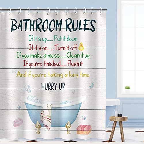 RosieLily Kids Shower Curtain with Funny Words and Hooks